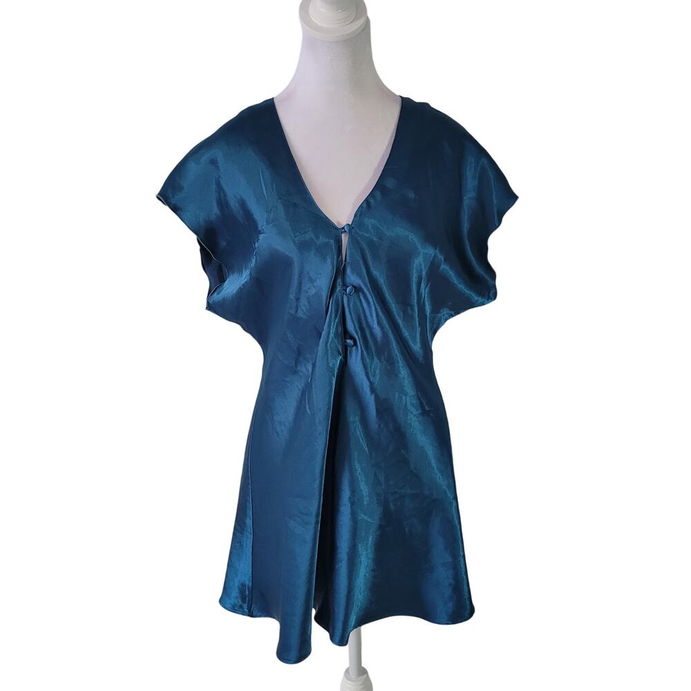Victoria's Secret Size S Vintage Blue Teal Short Sleeve Mini Slip Lingerie Dress